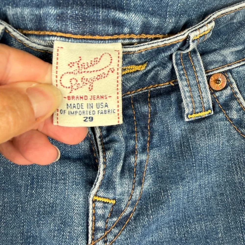 True Religion Womens Low Rise Denim Cut Off Shorts Blue Horseshoe‎ Size 29